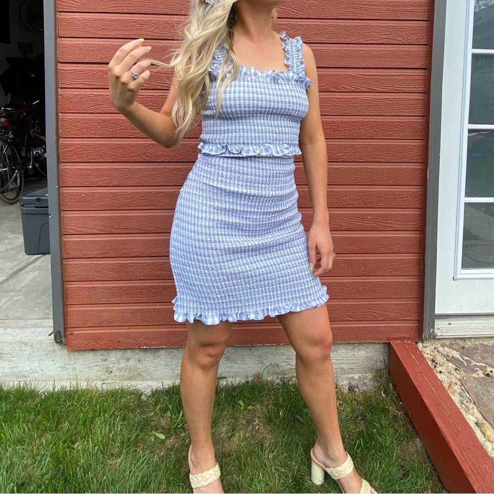 Blue Gingham Ruffle Dress - Picture 1 of 4